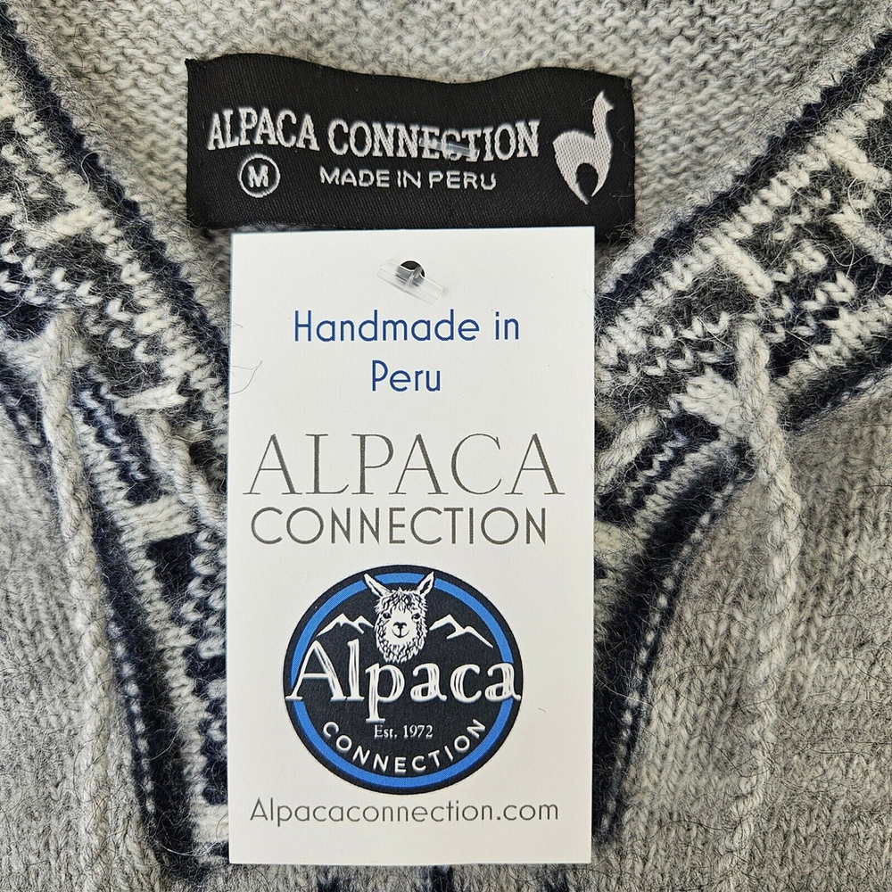 Alpaca Connection Sweater Womens Size M Gray Wool Hooded Pullover Fringe Pocket - Picture 3 of 16